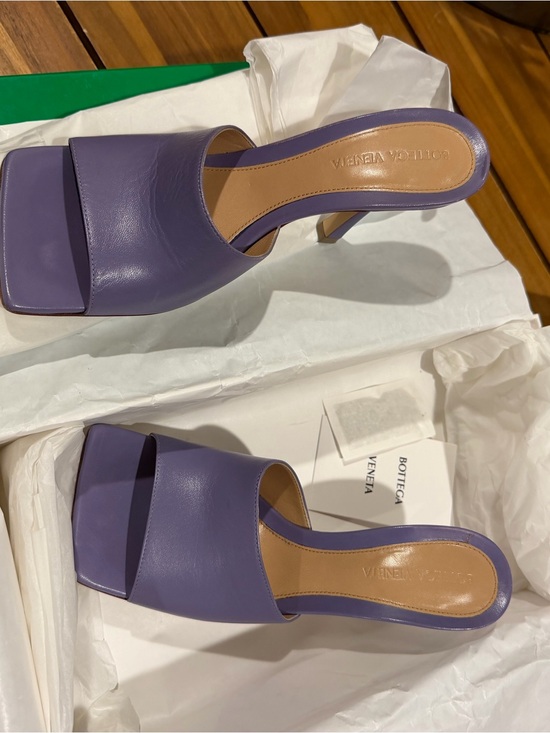 Bottega Veneta Shoes - Bottega Veneta Purple Leather Square-Toe Slip-On Mules